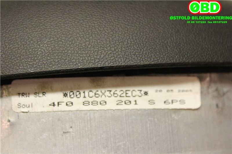 Airbag rattpute til Audi A6 2005-2008 (Type III, Fase 1) (C6) (C6) (AUDI|4F0 880 201 S||4F0880201S)