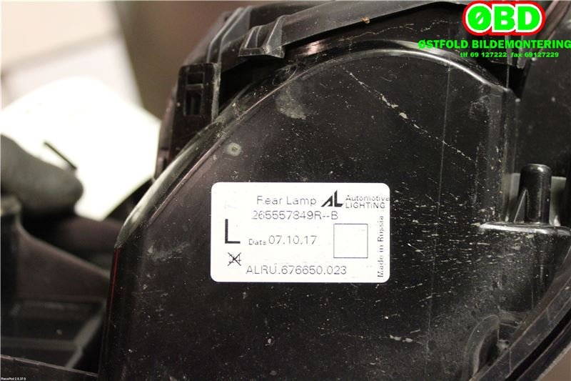Baklykt venstre til Renault Captur 2013-2020 (Type I)  (RENAULT|265557849R|)
