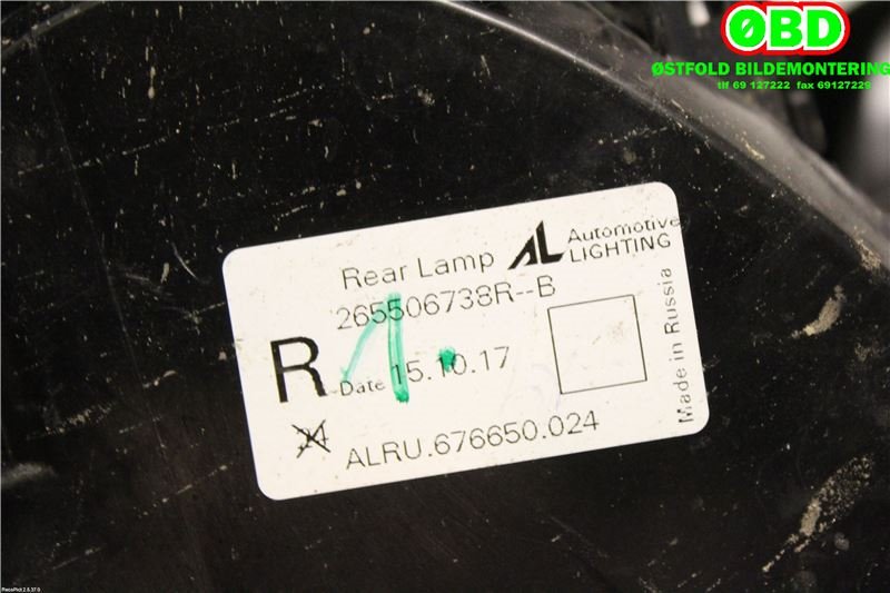 Baklykt høyre til Renault Captur 2013-2020 (Type I)  (RENAULT|265506738R|)