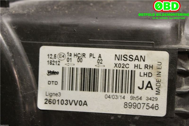 Frontlykt høyre halogen til Nissan Note 2013-2017 (Type II) (NISSAN|260103VV0A|)