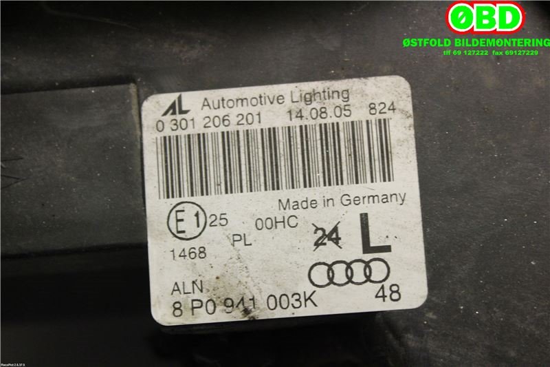 Frontlykt venstre halogen til Audi A3 2003-2008 (Type II, Fase 1) (AUDI|8P0 941 003 K||8P0941003K)