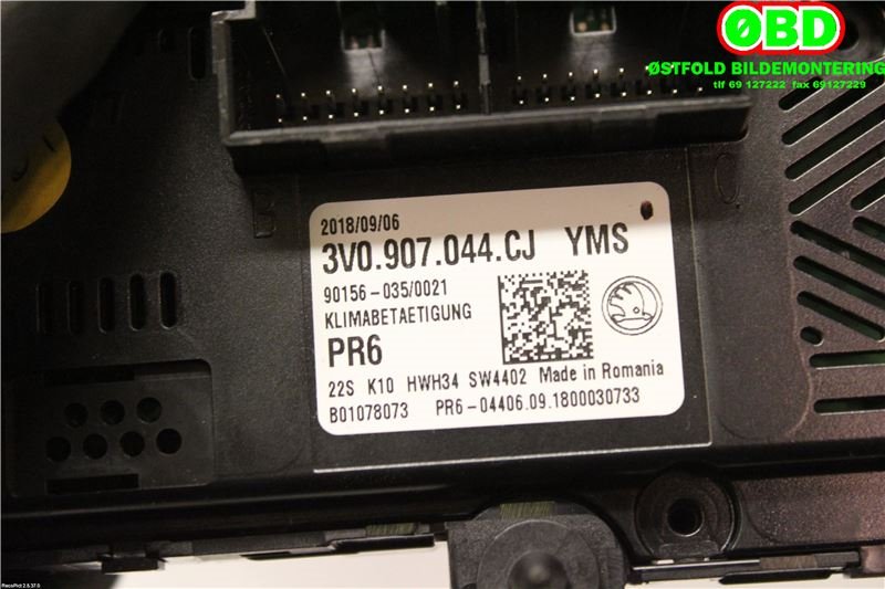 Varmeapparat betjening til Škoda Superb 2015-->> (Type III)  (SKODA|3V0 907 044 CJ||3V0907044CJ)