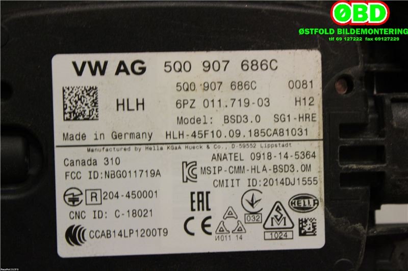 Sensor radar til Škoda Superb 2015-->> (Type III)  (SKODA|5Q0 907 686 C||5Q0907686C)