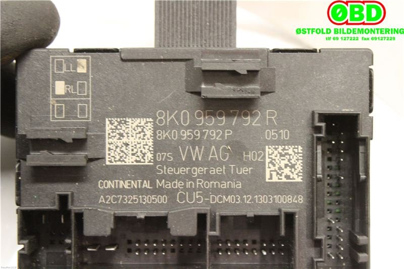 Styreenhet dør venstre foran til Audi A4, Allroad 2009-2016 (Type I) (B8) (B8) (AUDI|8K0 959 792 R||8K0959792R)