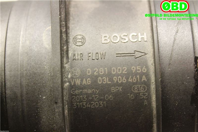 Luftmengde/luftmassemåler til Audi A4, Allroad 2009-2016 (Type I) (B8) (B8) (AUDI|03L 906 461 A|0281002956|03L906461A)