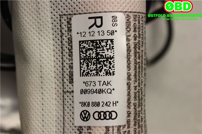 Airbag sidepute høyre til Audi A4, Allroad 2009-2016 (Type I) (B8) (B8) (AUDI|8K0880242H|8K0880242J)