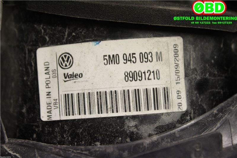 Baklykt venstre indre til VW Golf, Plus/Cross 2009-2013 (Fase 2)  (VOLKSWAGEN|5M0 945 093 M||5M0945093M)