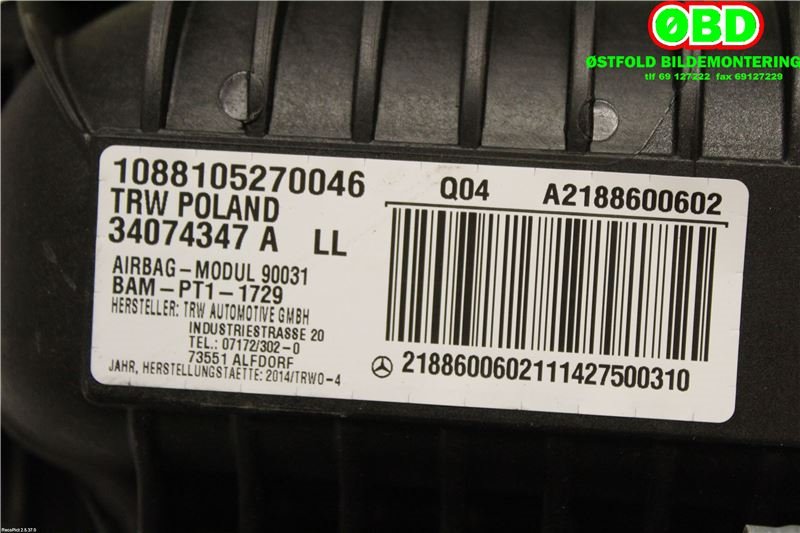 Airbag passasjer til Mercedes CLS 2011-2017 (C218) (C218) (MERCEDES|A 218 860 06 02||2188600602)