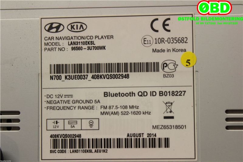Bilstereo navigasjon til Kia Sportage 2010-2016 (Type III)  (KIA|965603U700||965603U700WK)