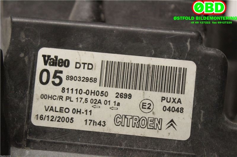 Frontlykt høyre halogen til Citroën C1 2006-2014 (Type I) (CITROEN|6206 72||811100H050)
