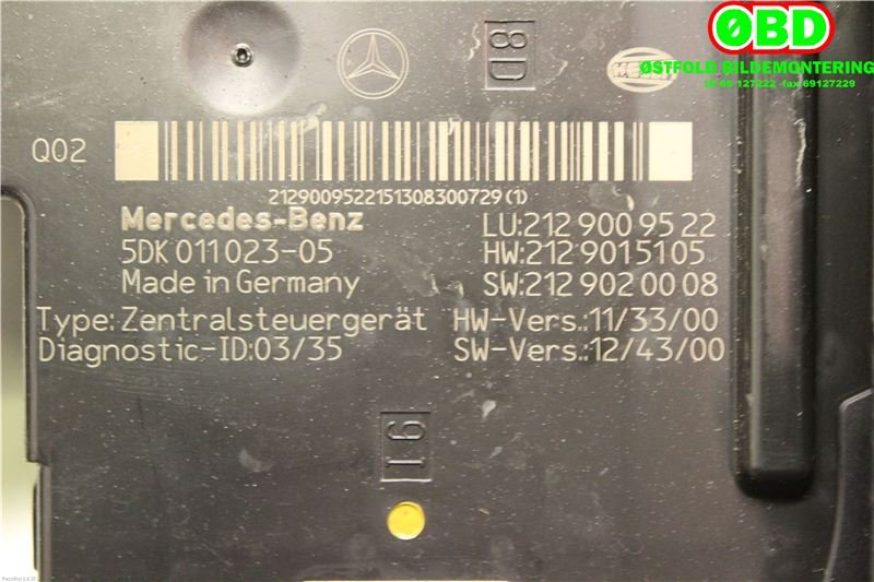 Sikringsboks til Mercedes E-Klasse 2013-2016 (Fase 2) (W212) (W212) (MERCEDES|A 212 900 97 22|5DK01102305|2129009522)