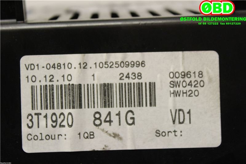 Instrumentpanel til Škoda Superb 2008-2015 (Type II) (SKODA|3T1 920 841 G||3T1920841G)