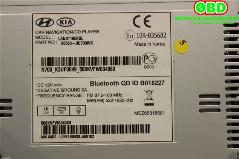 Bilstereo navigasjon til Kia Sportage 2010-2016 (Type III)  (KIA|965603U700||965603U700WK)