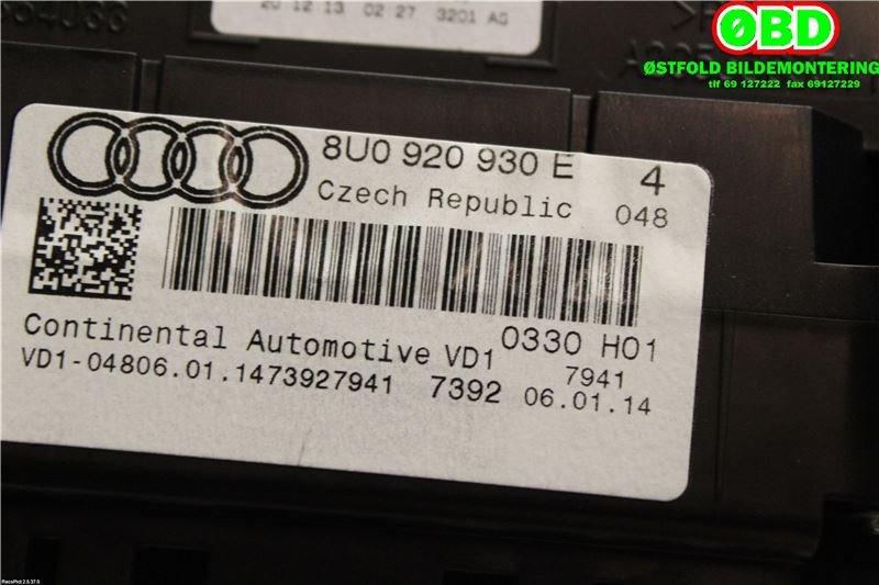 Instrumentpanel til Audi Q3 2011-2014 (Type I, Fase 1) (AUDI|8U0920930E|)