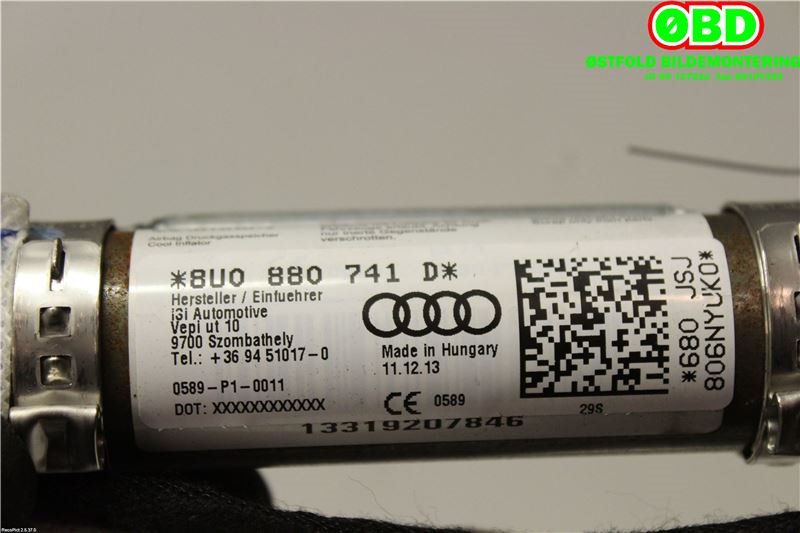 Airbag gardin venstre til Audi Q3 2011-2014 (Type I, Fase 1) (AUDI|8U0 880 741 D|8U0 880 741 E|8U0880741D)