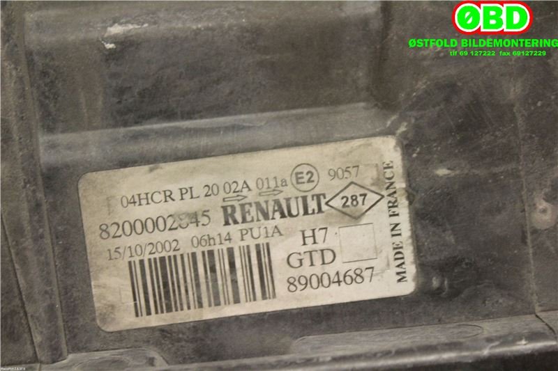 Frontlykt venstre halogen til Renault Laguna 2001-2005 (Type II, Fase 1) (RENAULT|7701048927||8200002845)