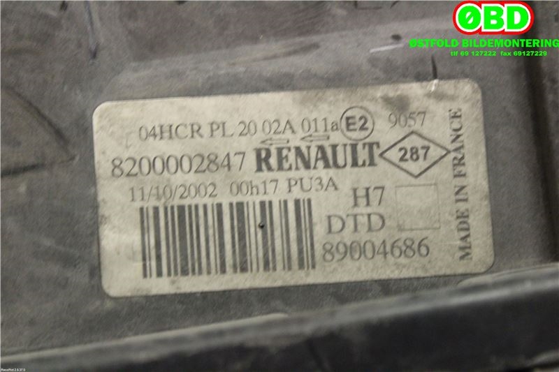 Frontlykt høyre halogen til Renault Laguna 2001-2005 (Type II, Fase 1)  (RENAULT|7701048931||8200002847)