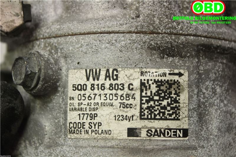 Aircondition kompressor til Škoda Octavia 2017-2020 (Type III, Fase 2)  (SKODA|5Q0 816 803|5Q0 816 803 D|5Q0816803C)