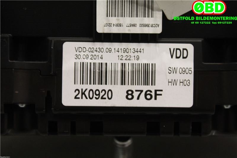 Instrumentpanel til VW Caddy 2010-2015 (Type III, Fase 2)  (VOLKSWAGEN|2K0 920 876 F||2K0920876F)