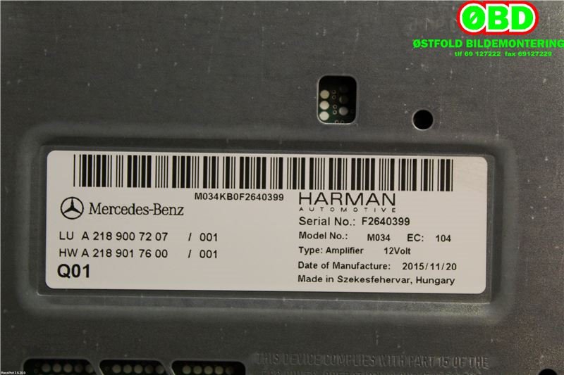 Bilstereo forsterker til Mercedes A-Klasse 2012-2018 (W176) (W176) (MERCEDES|A 218 900 72 07||2189007207)