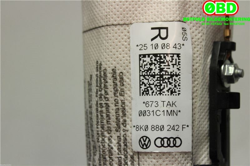 Airbag sidepute høyre til Audi A4 2007-2014 (Type IV) (B8) (B8) (AUDI|8K0 880 242 F||8K0880242F)