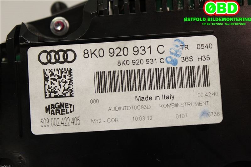 Instrumentpanel til Audi A4 2007-2014 (Type IV) (B8) (B8) (AUDI|8K0920931C|)