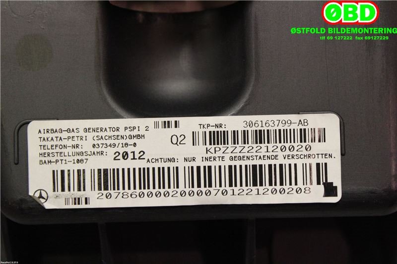 Airbag passasjer til Mercedes GLK 2008-2015 (X204) (X204) (MERCEDES|A 204 860 12 00||2078600002)