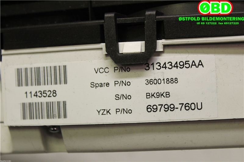 Instrumentpanel til Volvo XC60 2008-2013 (Type I, Fase 1) (VOLVO|36001888||31343495AA)