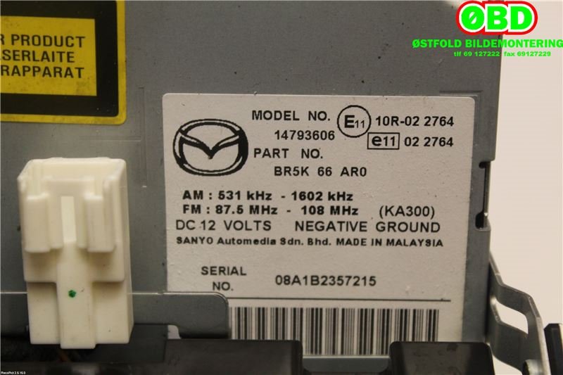 Bilstereo til Mazda 3 2006-2009 (Type I, Fase 2)  (MAZDA|BR5K66AR0|)