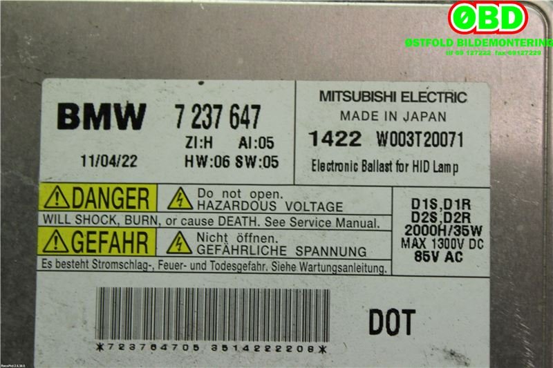 Styreenhet xenon/ballast til BMW 1-Serie 2011-2015 (Fase 1) (F20/F21) (F20/F21) (BMW|63 11 7 318 327|W003T20071|7237647)