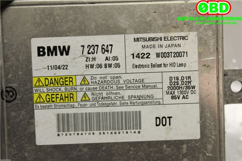 Styreenhet xenon/ballast til BMW 1-Serie 2011-2015 (Fase 1) (F20/F21) (F20/F21) (BMW|63 11 7 318 327|W003T20071|7237647)