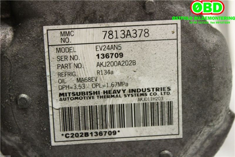 Aircondition kompressor til Mitsubishi Outlander 2012-2015 (Type III, Fase 1)  (MITSUBISHI|7813A483|AKJ200A202B|7813A378)