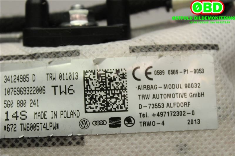 Airbag sidepute venstre til VW Golf VII 2012-2017 (Fase 1) (VOLKSWAGEN|5G0 880 241 B|5G0 880 241 C|5G0880241)
