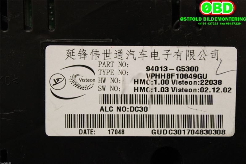 Instrumentpanel til Kia Niro 2016-2021  (KIA|94013G5300|)