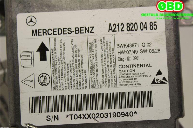 Airbag elektronikk til Mercedes E-Klasse 2009-2013 (Fase 1) (W212) (W212) (MERCEDES|A 212 820 04 85||2128200485)