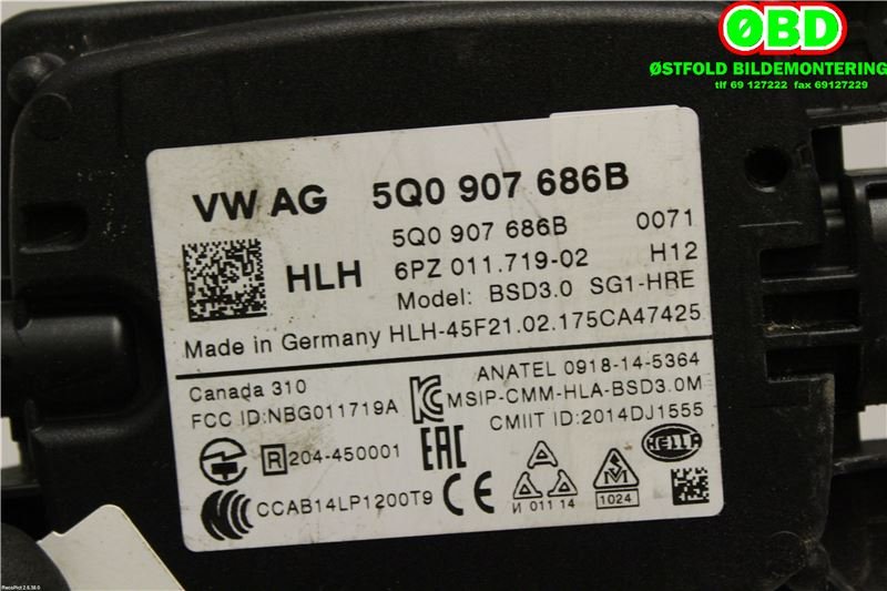 Sensor radar til Škoda Octavia 2017-2020 (Type III, Fase 2)  (SKODA|5Q0 907 686 B||5Q0907686B)