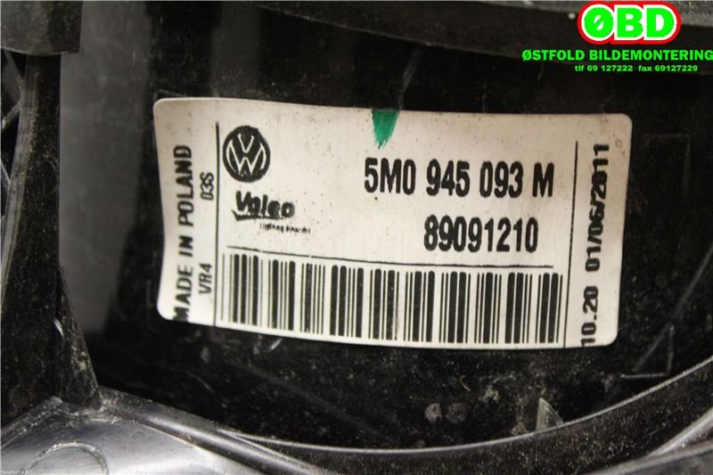 Baklykt venstre indre til VW Golf, Plus/Cross 2009-2013 (Fase 2)  (VOLKSWAGEN|5M0 945 093 M||5M0945093M)