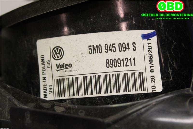 Baklykt høyre indre til VW Golf, Plus/Cross 2009-2013 (Fase 2)  (VOLKSWAGEN|5M0 945 094 S||5M0945094S)