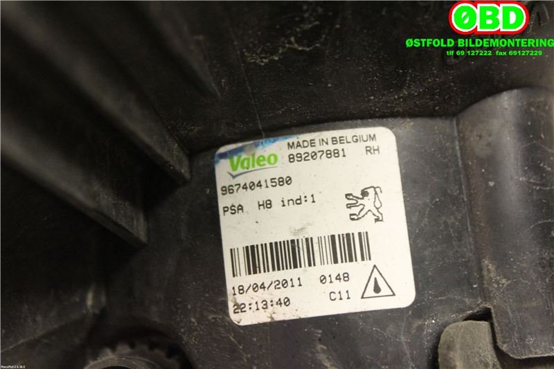 Tåkelykt høyre foran til Peugeot 308 2011-2013 (Type I, Fase 2)  (PEUGEOT|6206 X5||9674041580)