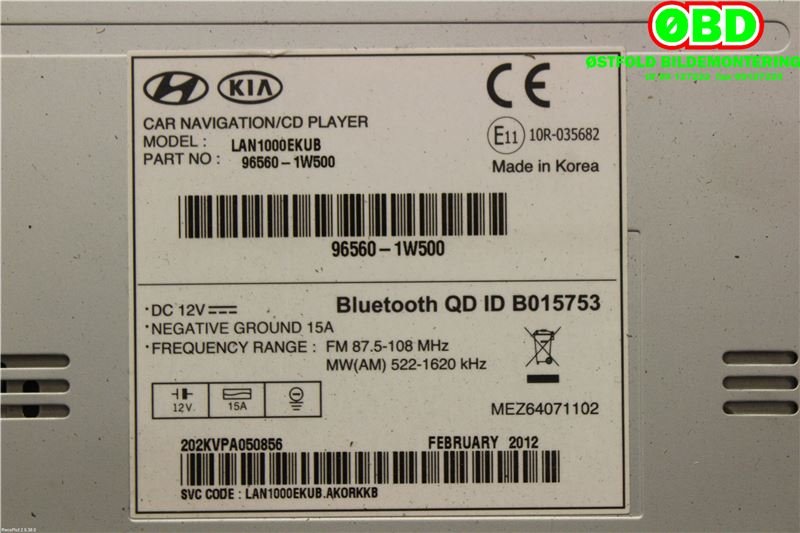 Bilstereo navigasjon til Kia Rio 2011-2017 Type III  (KIA|965601W500|)