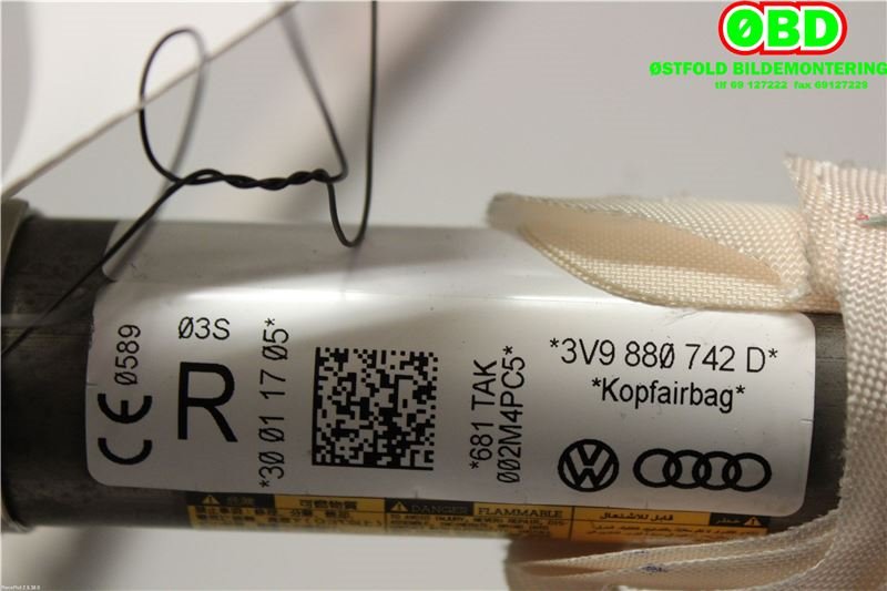 Airbag gardin høyre til Škoda Superb 2015-->> (Type III)  (SKODA|3V9 880 742 D||3V9880742D)