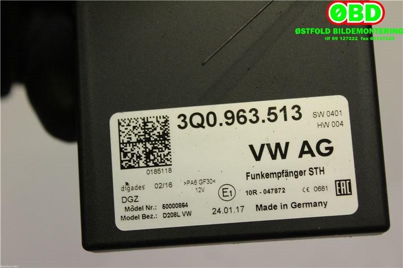 Styreenhet diverse til Škoda Superb 2015-->> (Type III) (SKODA|3Q0 963 513|3Q0 963 513 A|3Q0963513)