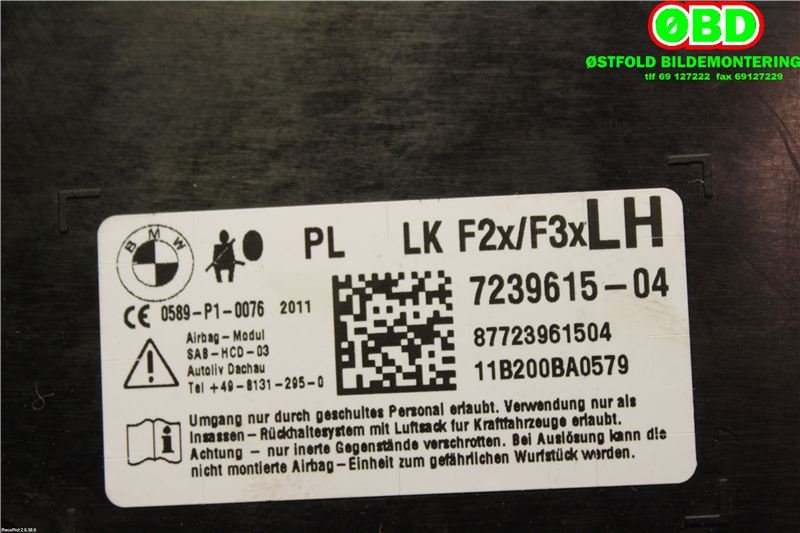 Airbag sidepute venstre til BMW 1-Serie 2011-2015 (Fase 1) (F20/F21) (F20/F21) (BMW|72 12 7 239 615||7239615)