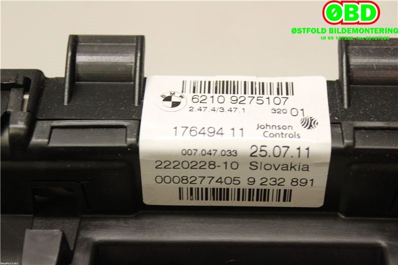 Instrumentpanel til BMW 1-Serie 2011-2015 (Fase 1) (F20/F21) (F20/F21) (BMW|62109275107|)