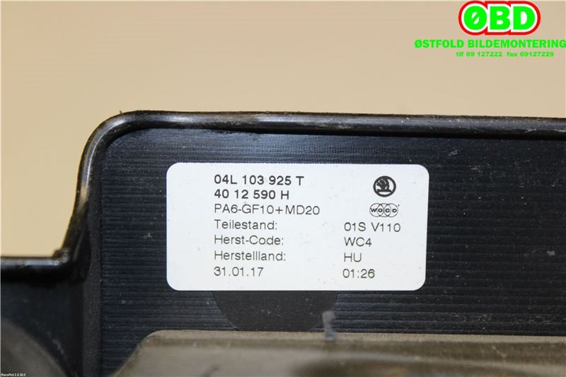 Motordeksel over motor til Škoda Superb 2015-->> (Type III) (SKODA|04L 103 925 T||04L103925T)