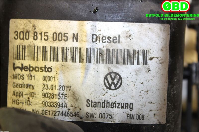 Dieselvarmer til Škoda Superb 2015-->> (Type III)  (SKODA|5Q0 898 008 H|5WA 815 007 E|3Q0815005N)