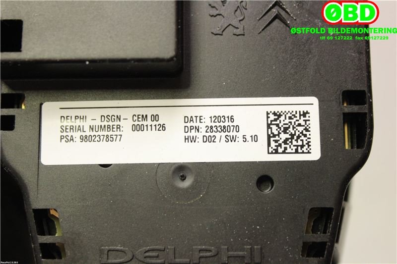 Bryter diverse til Peugeot 508 2011-2014 (Type I, Fase 1) (PEUGEOT|98023785ZD||9802378577)