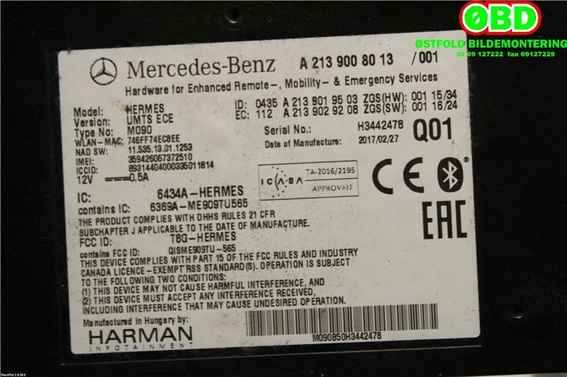 Styreenhet diverse til Mercedes E-Klasse 2016-2023 (W213) (W213) (MERCEDES|A 213 900 80 13|A 213 900 36 17|2139008013)