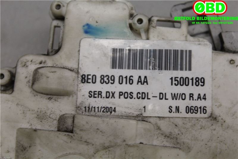 Låsekasse høyre bak til Audi A4 2004-2008 (Type III) (B7) (B7) (AUDI|8E0 839 016 AA||8E0839016AA)