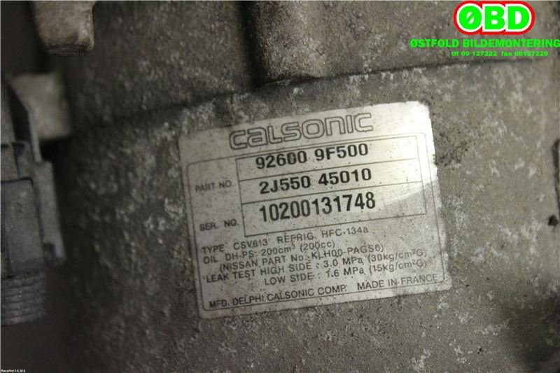 Aircondition kompressor til Nissan Almera 2000-2003 (Fase 1) (N16) (N16) (NISSAN|926009F500|926009F510)